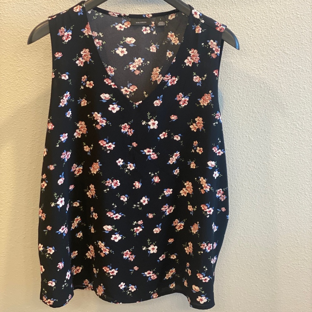 Halogen Black Blouse w/ Floral Print Sz L